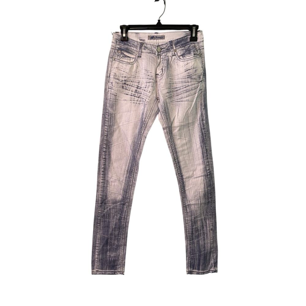 Exocet Jeans Womens Size 1 Acid Wash- White/Blue stretch Denim Skinny Leg 26x31